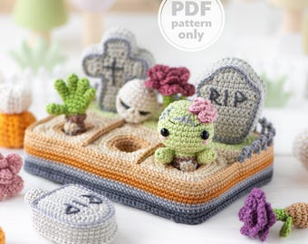 Halloween graveyard crochet pattern: zombie, tombstone amigurumi (PDF tutorial) by AradiyaToys Olka Novytska