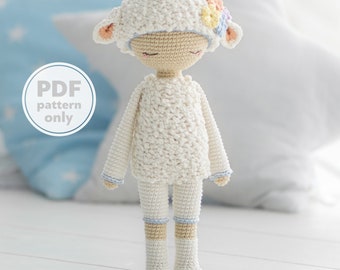 Crochet Pattern of Friendy Wendy the Lamb from "AradiyaToys Friendies" collection / doll crochet patterns by AradiyaToys Amigurumi tutorial