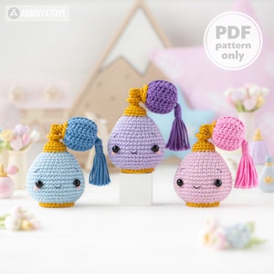 Kawaii Parfum aus der Kollektion AradiyaToys Kawaii, Häkelanleitung (Amigurumi PDF File), Schlüsselanhänger Amigurumi Handmade DIY