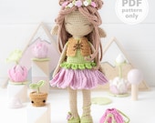 Amigurumi Crochet Doll Pattern LUNA with Kawaii Sprout by AradiyaToys collection tutorial PDF file, elf crochet pattern doll dress