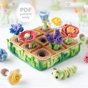11-in-1 flower field crochet pattern PDF file amigurumi Mini Kingdom tulip lavender poppy chamomile hydrangea peony caterpillar DIY tutorial