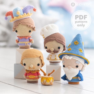 4 in 1 Mini Amigurumi Pattern Crochet Toys Set Joker Astronomer Chef Drummer Crochet Pattern Mini Kingdom AradiyaToys Tutorial PDF File DIY