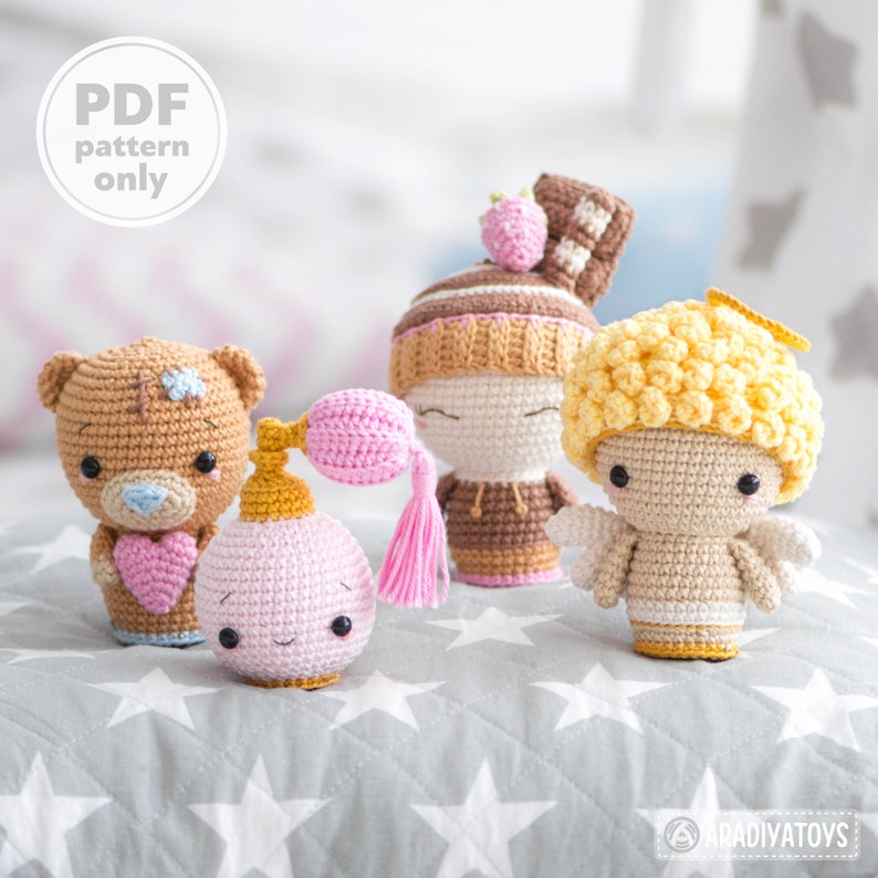 Valentine Minis set from AradiyaToys Minis collection / cute crochet patterns by AradiyaToys Amigurumi tutorial PDF file / kawaii image 1