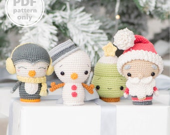 Christmas Ornaments Crochet Pattern Mini Amigurumi Set Santa Penguin Snowman Christmas Tree Xmas Decorations AradiyaToys (Tutorial PDF file)