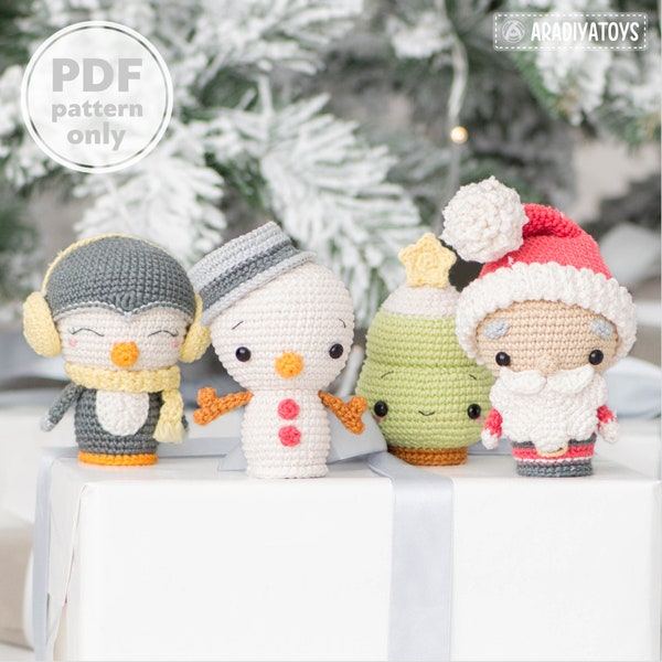 Ensemble de mini-amigurumis au crochet avec décorations de Noël, père Noël, bonhomme de neige, décorations de sapin de Noël, AradiyaToys (fichier PDF du tutoriel)