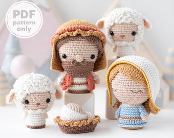 Nativity Crochet Pattern Set Christmas Mini Amigurumi Mary, Joseph, Baby Jesus, Sheep Nativity Scene DIY AradiyaToys (Tutorial PDF file)