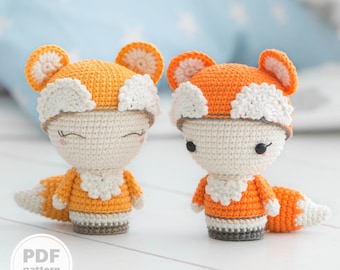 Mini Laura la renarde de la collection "AradiyaToys Minis" / modèle de mini poupée au crochet par AradiyaToys (fichier PDF du tutoriel Amigurumi)