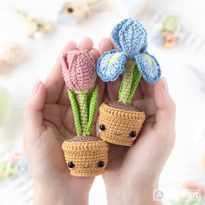 Modèle de fleurs au crochet amigurumi bouquet iris, pivoine, tulipe, fleurs dans des pots modèle coccinelle kawaii nain de jardin secret tutoriel fichier PDF image 9