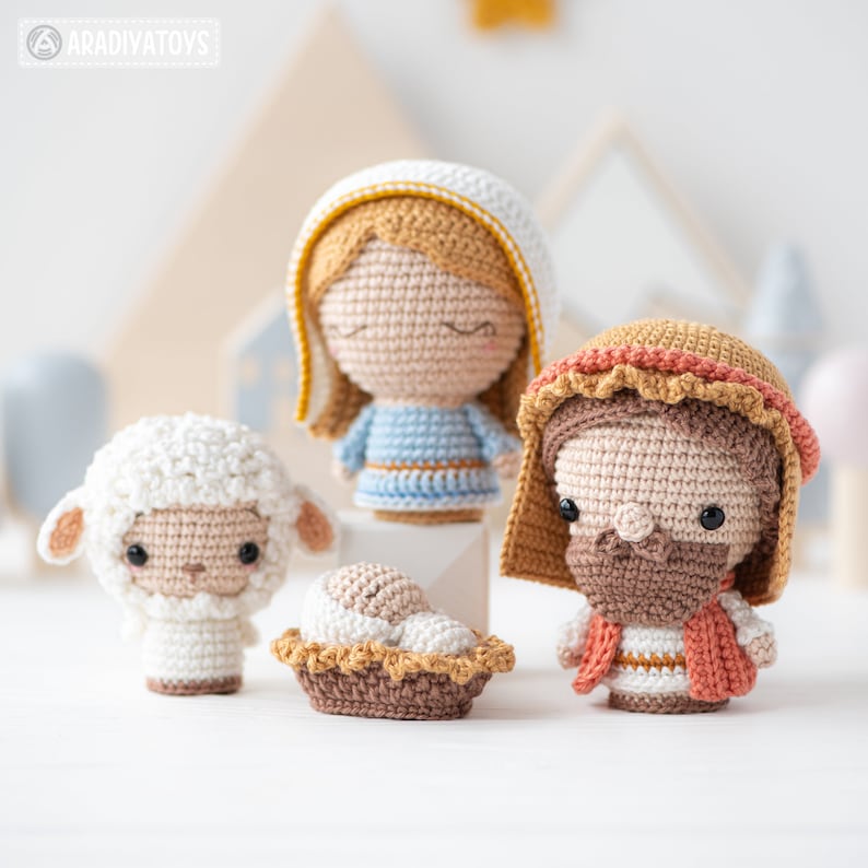 Nativity Crochet Pattern Set Christmas Mini Amigurumi Mary, Joseph, Baby Jesus, Sheep Nativity Scene DIY AradiyaToys Tutorial PDF file image 3