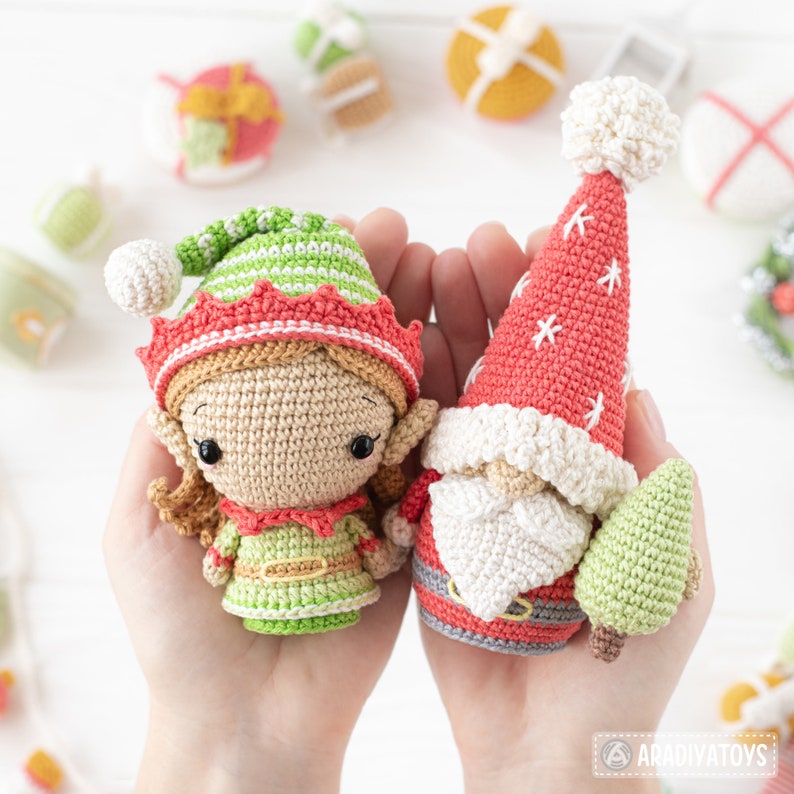 Christmas Crochet Pattern Mini Amigurumi Set Gnome Santa Sleigh Elf Deer Christmas Tree Bear DIY Decorations Ornament Tutorial PDF file image 9