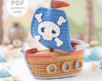 amigurumi pirate ship crochet pattern AradiyaToys boat crochet DIY tutorial PDF file handmade nautical decor ship amigurumi pattern easy