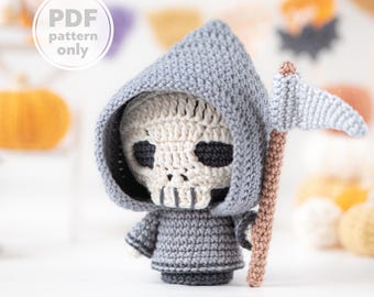 grim reaper crochet pattern halloween amigurumi tutorial AradiyaToys spooky season crochet DIY tutorial PDF file handmade amigurumi pattern