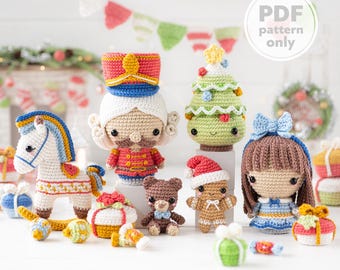 7-in-1 nutcracker crochet pattern Christmas decor amigurumi tutorial rocking horse AradiyaToys DIY ornament Christmas tree digital PDF file