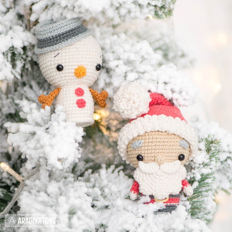 Christmas Ornaments Crochet Pattern Mini Amigurumi Set Santa Penguin Snowman Christmas Tree Xmas Decorations AradiyaToys Tutorial PDF file image 4