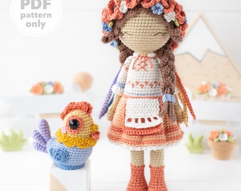 Crochet Doll Pattern for Amigurumi Doll LESIA by AradiyaToys Tutorial PDF file Ukrainian Doll in Dress handmade DIY Amigurumi Pattern Wreath