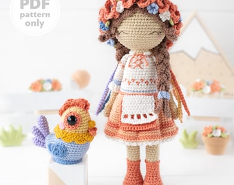 Häkelanleitung für die Amigurumi-Puppe LESIA von AradiyaToys (PDF-Datei) – Ukrainische Puppe im Kleid – Handarbeit – DIY-Amigurumi-Anleitung – Kranz