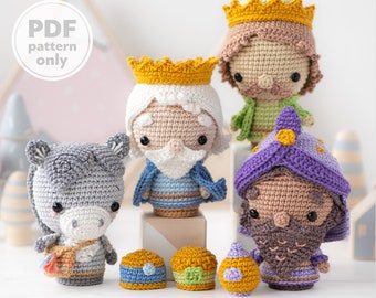 Crochet Nativity Set Pattern Three Wise Men, Donkey Christmas Mini Amigurumi Three Kings Nativity Scene AradiyaToys DIY (Tutorial PDF file)