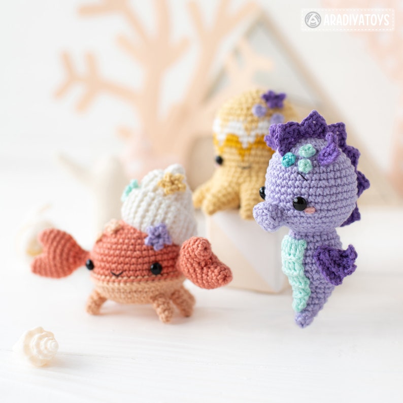Kawaii Ocean Minis from AradiyaToys Minis collection / crochet patterns Amigurumi tutorial PDF file / crochet mermaid / amigurumi triton image 3