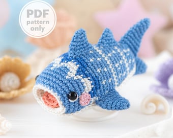 Wzór na szydełko z rekinem wielorybim Amigurumi, samouczek AradiyaToys Mini Kingdom DIY, plik PDF z ręcznie robioną rybką