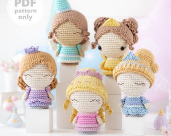 Princess crochet pattern amigurumi doll mini crochet amigurumi pattern princesses PDF Mini Kingdom fairy tale ebook tutorial AradiyaToys