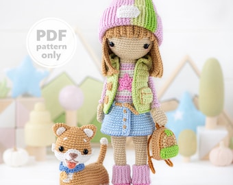 Amigurumi-Häkelpuppenmuster für Friendy April mit Timmy, dem Corgi aus der „AradiyaToys Friendies“-Kollektion, Tutorial-PDF-Datei, moderne Puppen