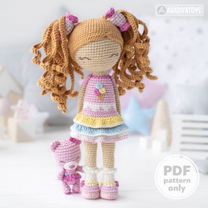 Crochet Doll Pattern CANDY Amigurumi Doll Pattern by AradiyaToys Handmade DIY Tutorial Doll in Dress Amigurumi Toys HowTo Digital Lesson