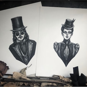 Dracula and Mina Fine Art Print Set - Bram Stoker’s Dracula - Vampire - Dark Art - Gothic Illustration