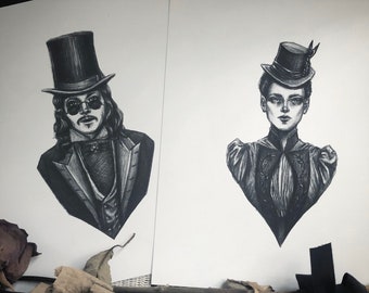Dracula and Mina Fine Art Print Set - Bram Stoker’s Dracula - Vampire - Dark Art - Gothic Illustration