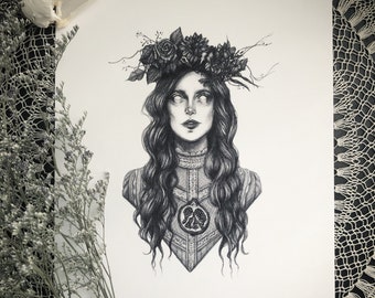 Persephone - Fine Art Print - Greek Goddess of Spring and Queen of the Underworld - Pagan - Witch - Dark Art - Gothic Illustration