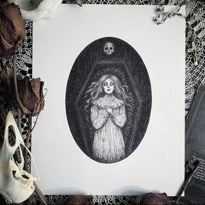 Necromancy - Fine Art Print - Victorian Coffin - Vampire - Dark Art - Gothic Illustration
