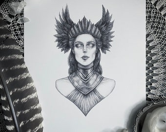 Athena - Fine Art Print - Greek Goddess of War and Wisdom - Pagan - Mythology - Gothic Illustration