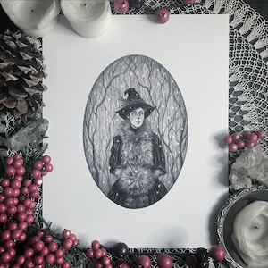 Winter Witch - Fine Art Print - Victorian Yule Witch - Snow