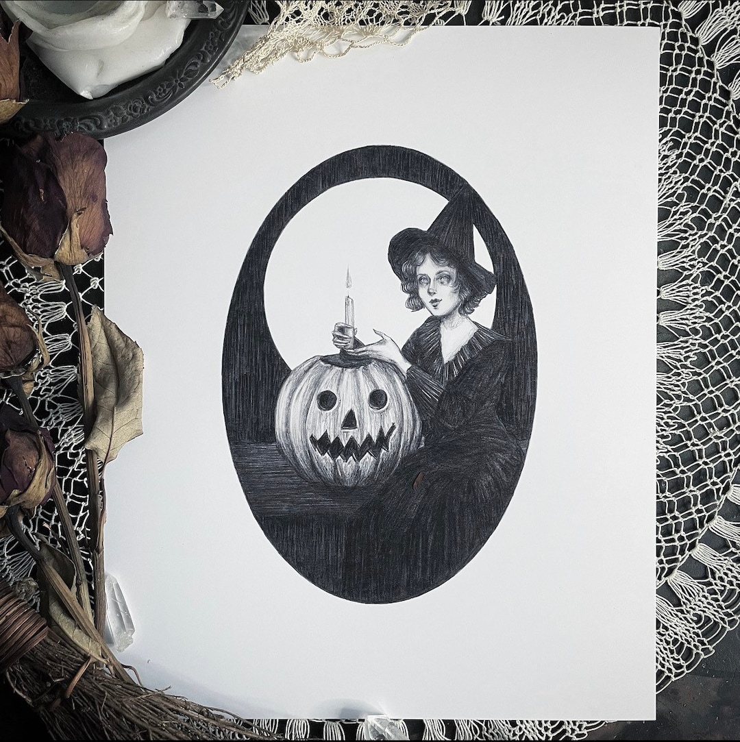 Jack O’ Lantern - Fine Art Print - Vintage Halloween - Witch - Dark Art ...