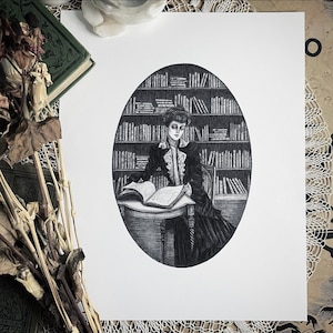 The Midnight Library - Fine Art Print - Victorian - Book Collector - Dark Art - Gothic Illustration