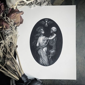 Death and the Maiden - Fine Art Print - Danse Macabre - Dark Art - Gothic Illustration