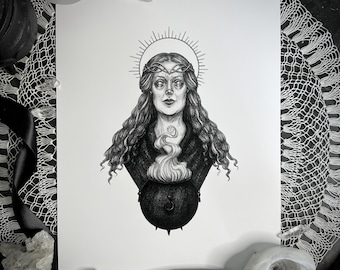 Ceridwen - Wydruk artystyczny - Walijska bogini mądrości, inspiracji i odrodzenia - Kocioł - Pogański - Mitologia - Gotycka fantastyka
