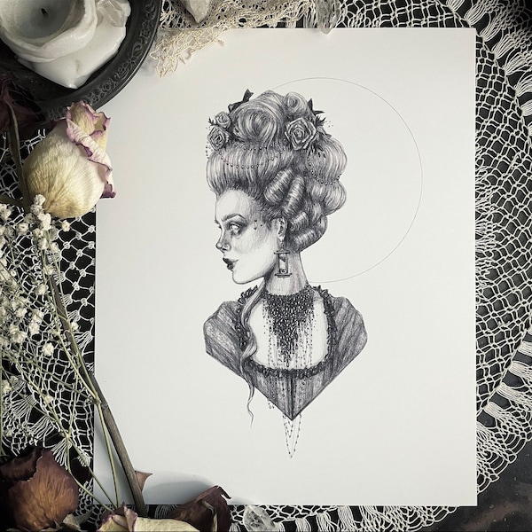 Heads Will Roll - Fine Art Print - Rococo - Marie Antoinette - Guillotine - Dark Art - Gothic Illustration