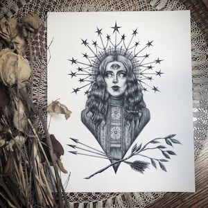 The Oracle - Fine Art Print - Third Eye - Star Crown - Halo - Victorian - Gothic - Magick - Witch Art - Illustration