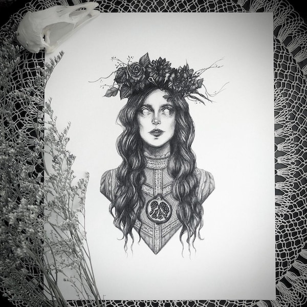 Persephone - Fine Art Print - Greek Goddess of Spring and Queen of the Underworld - Pagan - Witch - Dark Art - Gothic Illustration