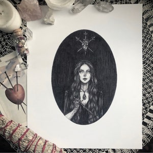 A Bruxa do Amor - Impressão de Belas Artes - Bruxaria - Filmes de Terror - Magia - Ocultismo - Arte Negra - Ilustração Gótica