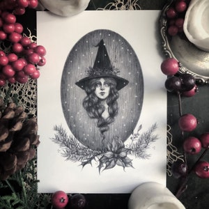 Yule Witch - Fine Art Print - Victorian Winter Witch - Dark Art - Gothic Illustration