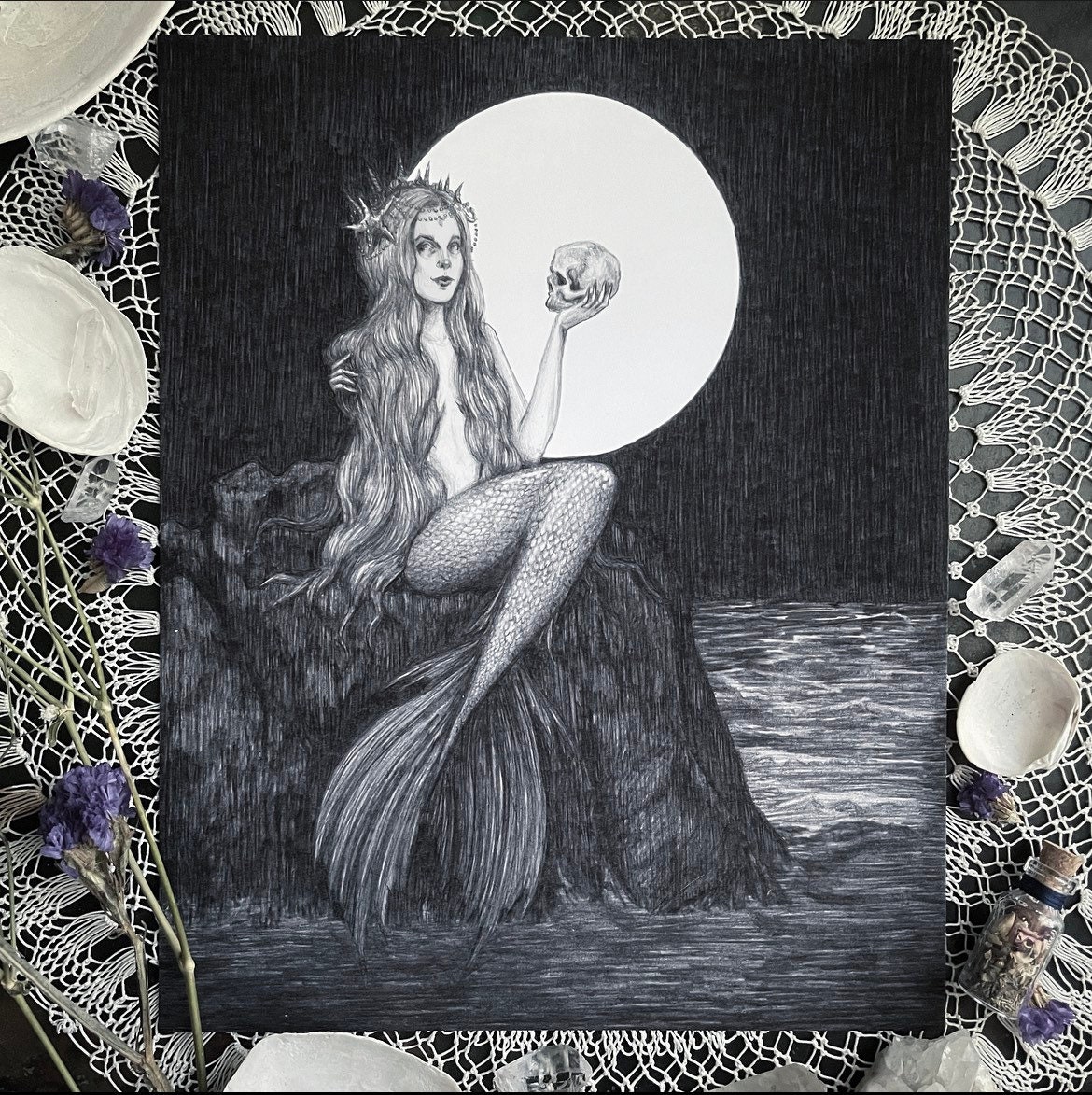 Drawing of siren under water Poster for Sale by liesjes