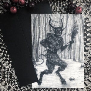 Greetings from Krampus - Double Sided Holiday Card - Krampusnacht - Creepy Christmas