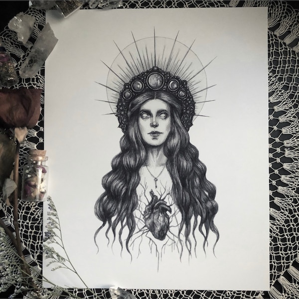 Hecate - Impresión de bellas artes - Diosa griega de la brujería, la magia, la noche y la luna - Brujería - Magia - Arte oscuro - Ilustración gótica