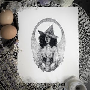 Ostara Witch - Fine Art Print - Spring Victorian Witch Portrait - Eggs, Rabbit, Cottage Witchcraft - Magick - Dark Art - Gothic Illustration