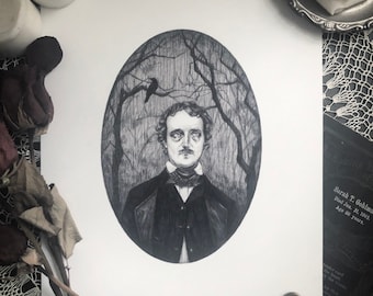 Edgar Allan Poe - Fine Art Print - Author Portrait - Gothic Illustration - Dark Art