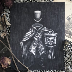 The Hatbox Ghost- Fine Art Print - Haunted Mansion - Ghost - Foolish Mortals - Dark Art - Gothic Illustration