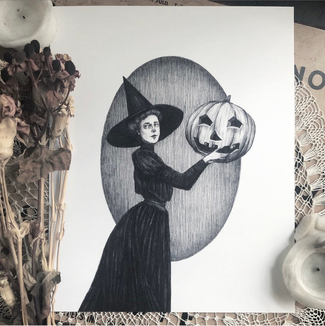 Pumpkin Witch - Fine Art Print - Victorian Halloween - Jack O Lantern ...