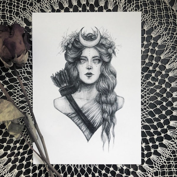 Artemis - Fine Art Print - Greek Goddess of the Hunt, Animals, and the Moon - Huntress - Pagan - Witch - Witchcraft - Mythology