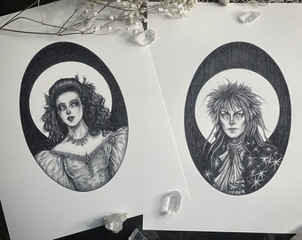 Jareth & Sarah - Fine Art Print Set - Labyrinth - Dark Fantasy Art - Gothic Illustration